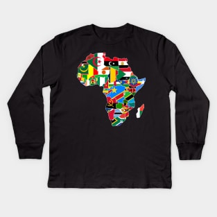 Africa Continent Map with Country Corresponding Flags | African Pride Kids Long Sleeve T-Shirt